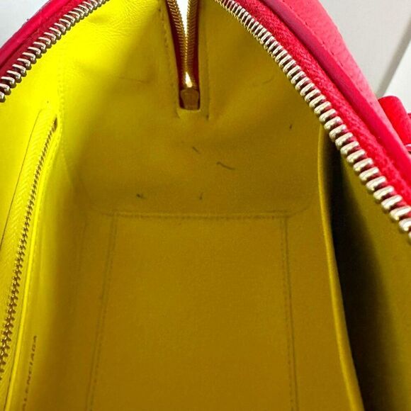 $2420 BALENCIAGA Ville Small Red Bowling 2 way Bag Yellow Interior - Picture 12 of 13